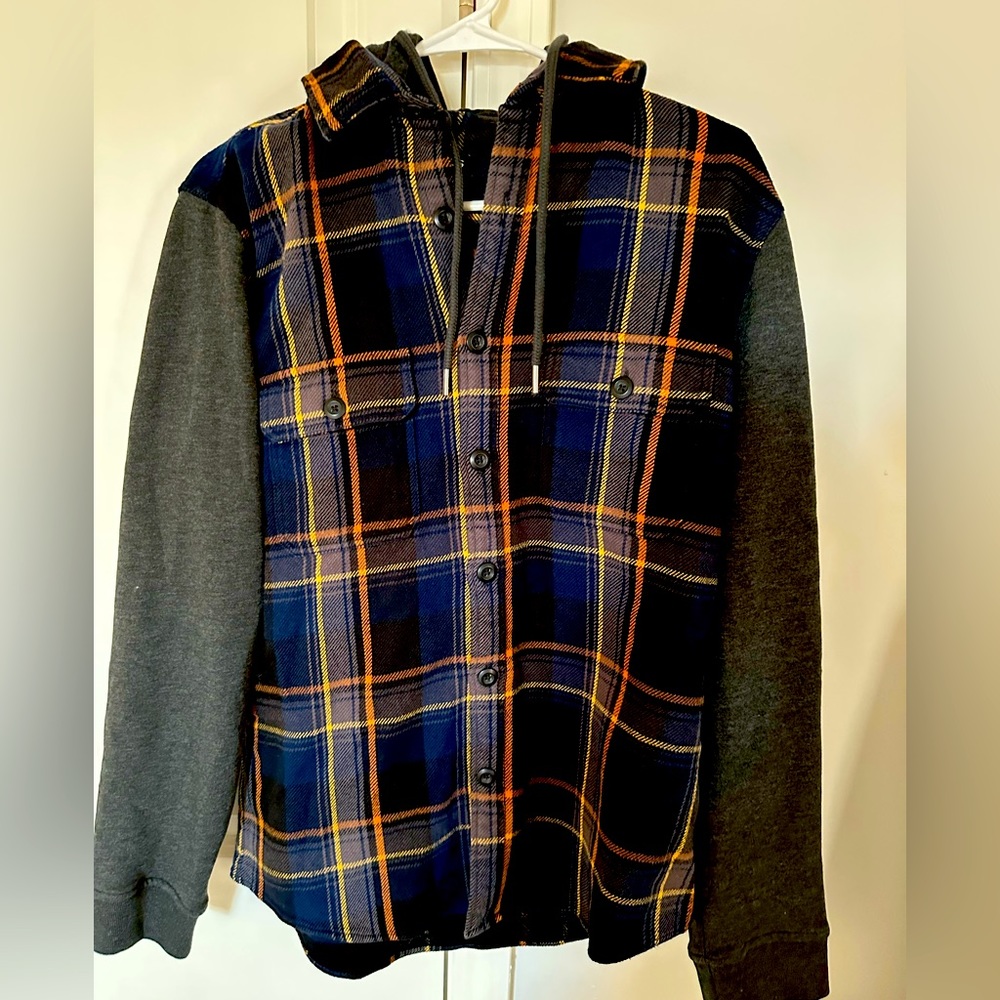 Express Men’s Plaid Flannel Hoodie. Size Medium